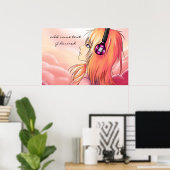Poster Jolie fille de dessin animé écoutant l'affiche de  (Bureau à domicile)
