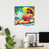 Poster Jolie fille d'été rétro (Bureau à domicile)