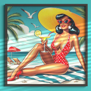 Poster Jolie fille d'été rétro