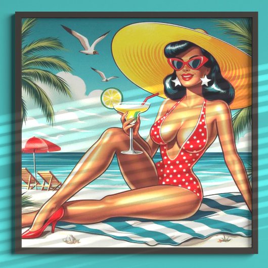 Poster Jolie fille d'été rétro