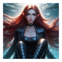 Jolie fille elfe aux cheveux roux et aux yeux bleu
