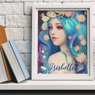Poster Jolie fille Ethérée avec fleurs Personnalisée
