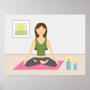 Poster Jolie Fille Faisant du Yoga Dans une Jolie Pièce