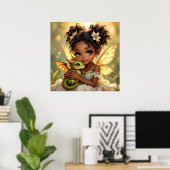 Poster Jolie Fille Fée d'Anime et Dragon Chibi (Bureau à domicile)