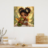 Poster Jolie Fille Fée d'Anime et Dragon Chibi (Cuisine)