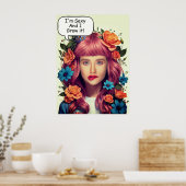 Poster Jolie fille florale visage dans le trou photo (Cuisine)