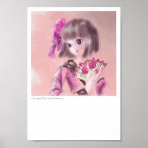 Poster Jolie fille japonaise avec un ventilateur