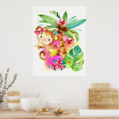Poster Jolie fille singe grimpant à l'arbre (Cuisine)