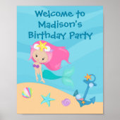 Poster Jolie Fille Sirène Fête Anniversaire de enfant Per (Devant)
