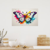 Poster Jolie fille Vintage papillon illustration Art (Cuisine)