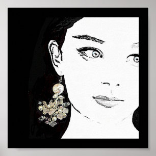 Poster Jolie fille visage de la mode illustration fine ar
