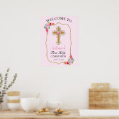 Poster Jolie Filles Florales Roses 1ère Sainte Communion (Cuisine)