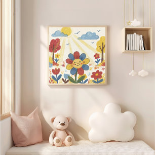 Poster Jolie Fleur Au Soleil Dessin Au Crayon Enfant