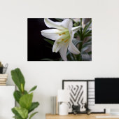 Poster Jolie fleur de lys de Pâques blanche en noir (Bureau à domicile)