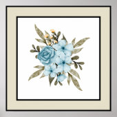 Poster Jolie Fleurs Bleues Lignes Noires Bordure Beige Pâ (Devant)
