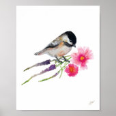 Poster Jolie Fleurs d'Oiseaux de Chickadee Imprimer (Devant)