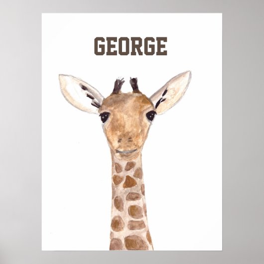 Poster Jolie girafe animaux aquarelle Jungle (Devant)