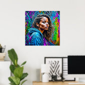 Poster Jolie Graffiti Street Art Colorée Femme (Bureau à domicile)