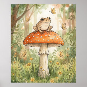 Poster Jolie grenouille sur champignon Cottagecore forest