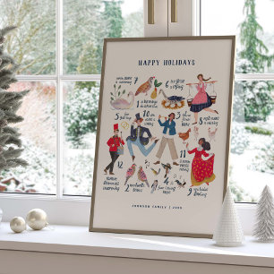 Poster Jolie illustration classique des 12 jours de Noël
