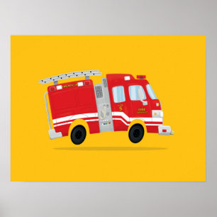 Poster Jolie illustration de camion de pompiers