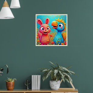 Poster Jolie illustration de perroquet lapin de dessin an