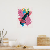 Poster Jolie illustration moderne rose feuille nature (Cuisine)