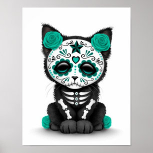 Poster Jolie Journée Bleue Turquoise du chat Kitten Mort,