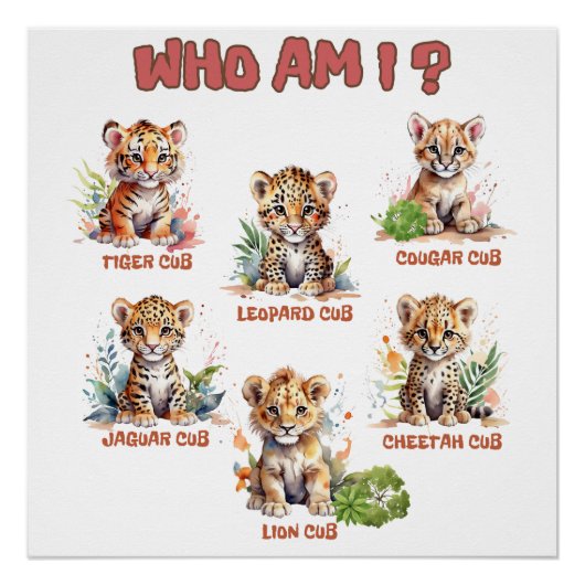 Poster Jolie jungle bébé animaux sauvages quiz éducatif (Devant)