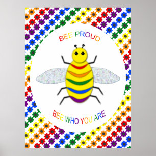 Poster Jolie LGBT Fière Abeille arc-en-ciel et fleurs