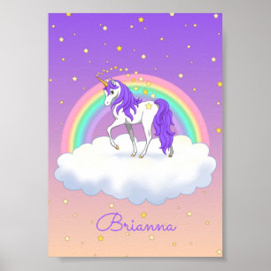 Poster Jolie Licorne Arc-en-Ciel de Rêves Doux Violet