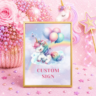 Poster Jolie Licorne Arc-en-Ciel Fille Anniversaire Panne