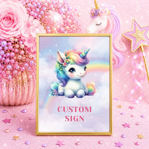 Poster Jolie Licorne Arc-en-ciel Fille Anniversaire Perso