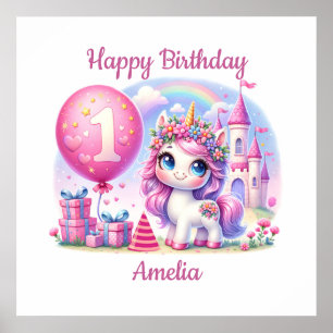 Poster Jolie licorne premier anniversaire