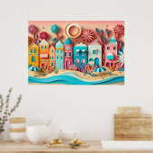 Poster jolie maison de plage 3d effet (Cuisine)