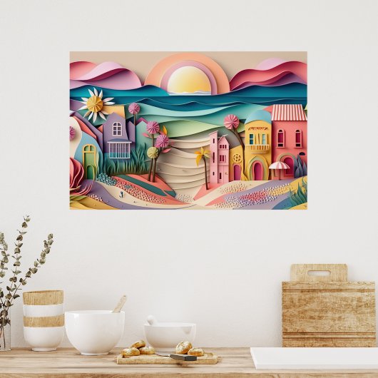 Poster jolie maison de plage 3d effet (Cuisine)