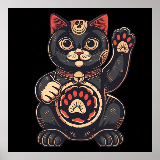 Poster jolie Maneki Neko imprimé chat japonais (Devant)