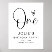 Poster JOLIE Modern Boho One Heart First Birthday Welcome (Devant)
