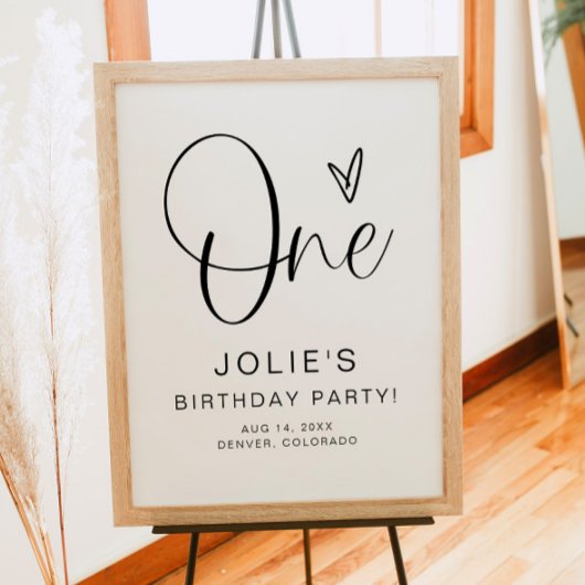 Poster JOLIE Modern Boho One Heart First Birthday Welcome