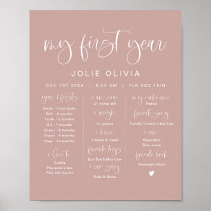 Poster JOLIE Moderne rose pâle Premier anniversaire Jalon