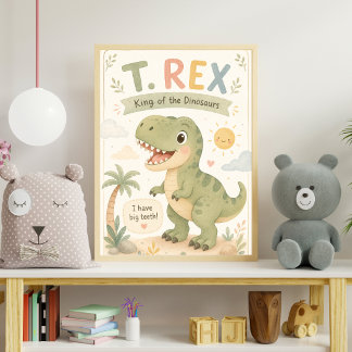 Poster Jolie nurserie de dinosaure T. Rex à l'aquarelle