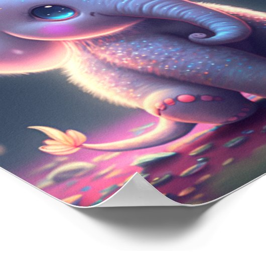 Poster Jolie nurserie éléphant pastel rose fantaisiste po (Coin)