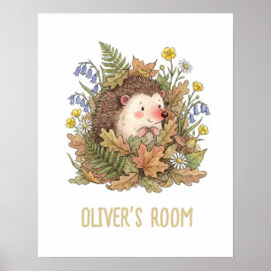 Poster Jolie Nursery Hérisson & Fleurs Sauvages Aquarelle