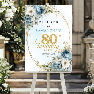 Poster Jolie pancarte d'anniversaire 80 ans en or eucalyp