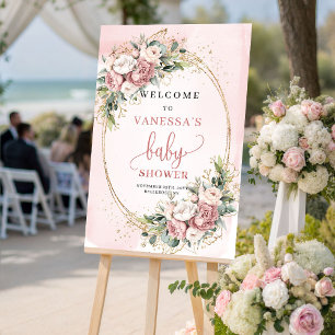 Poster Jolie pancarte de bienvenue pour baby shower rose
