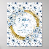 Poster Jolie pastel bleu boho aquarelle fleurs sur mesure (Devant)