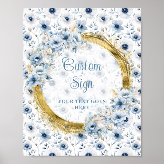 Poster Jolie pastel bleu boho aquarelle fleurs sur mesure (Devant)