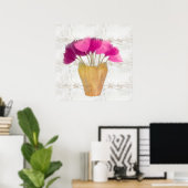 Poster Jolie Pauve Peonies rose Aquarelle Rustique (Bureau à domicile)