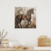 Poster Jolie peinture florale à cheval (Cuisine)