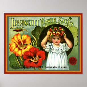 Poster Jolie petite fille aux cheveux fleuris Wreath Vint